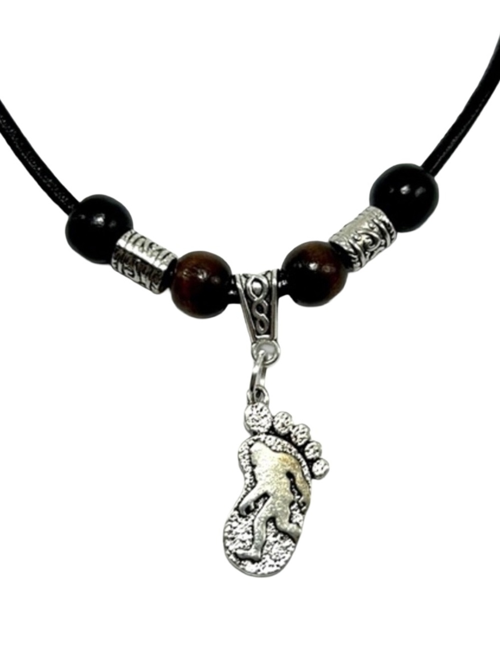 Handmade Antique Silver Bigfoot Necklace with Black Leather Cord!